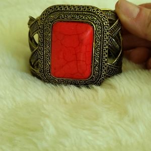 Boho Deep Coral Cuff Bracelet